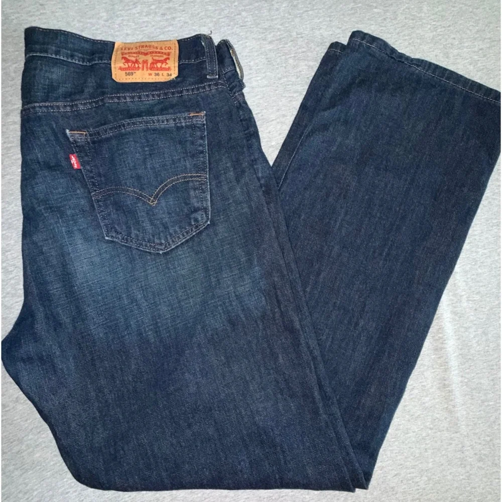 Levi 569 Men Loose Fit Straight Leg Dark Wash Jeans Size 36x34 Buttery Soft Feel